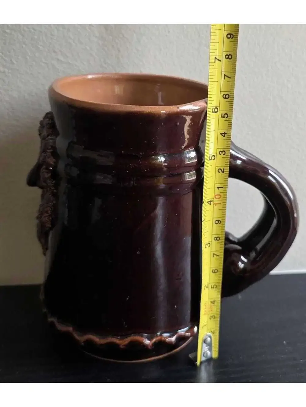 Vintage Figural Face Tankard Brown Glazed Earthenware Ceramic Decorative Display